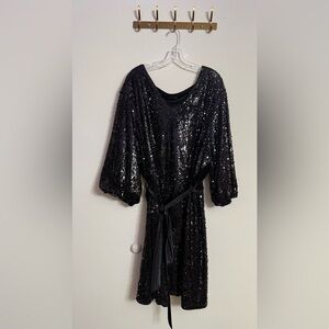 Bloom Chic Women’s Dress Black Sequin Plus Size Belted Holiday Party Sz 30